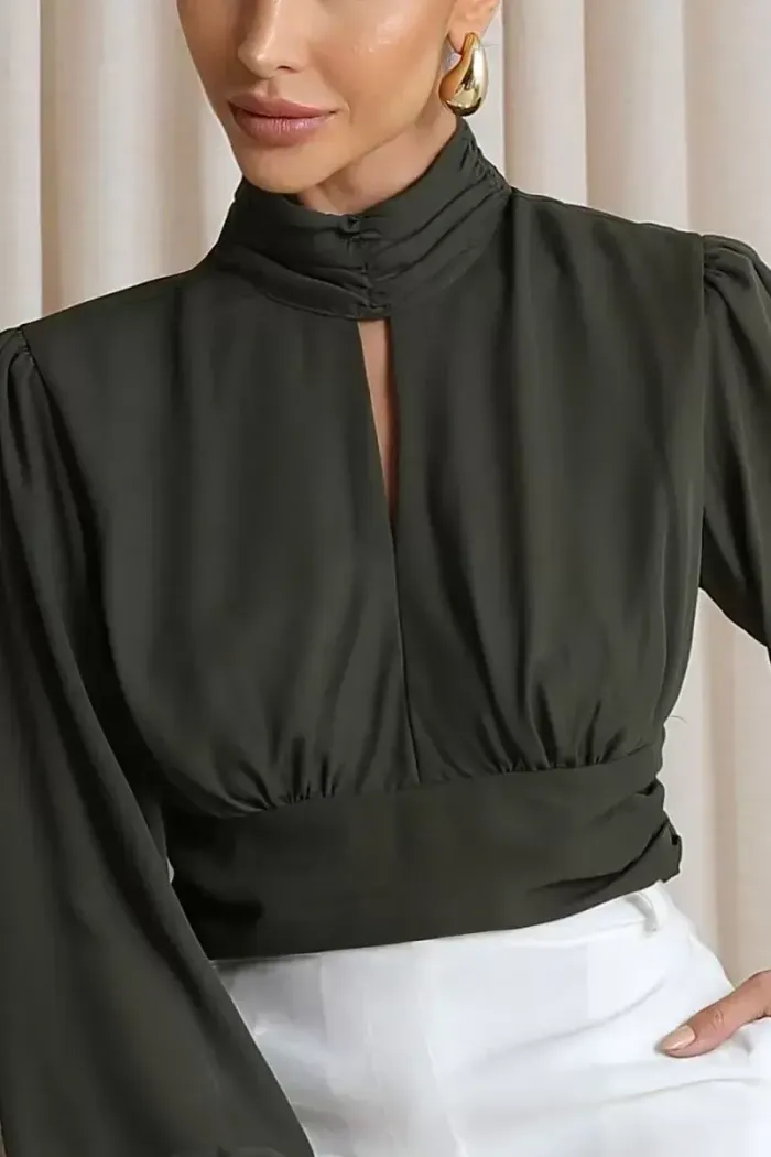 BLUSA CROPPED SIENA CHIFFON MANGA LONGA - VERDE