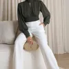 BLUSA CROPPED SIENA CHIFFON MANGA LONGA - VERDE