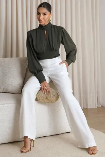 BLUSA CROPPED SIENA CHIFFON MANGA LONGA - VERDE