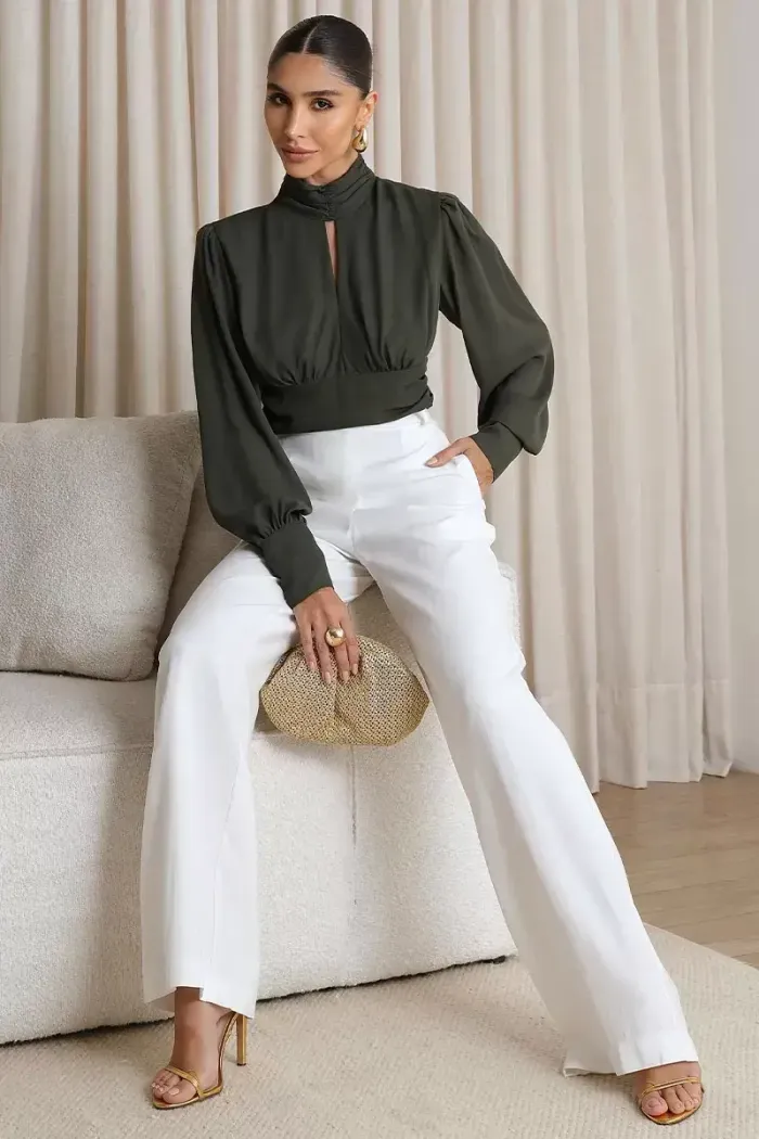 BLUSA CROPPED SIENA CHIFFON MANGA LONGA - VERDE
