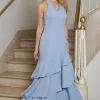 VESTIDO CAROLINE LONGO BABADOS NA SAIA - AZUL 
