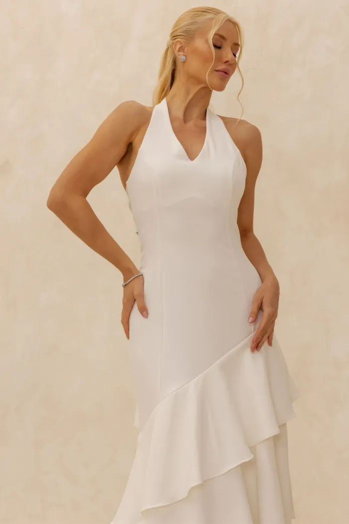 VESTIDO CAROLINE LONGO BABADOS NA SAIA - OFF WHITE