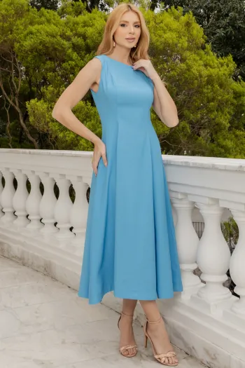 VESTIDO MADRID MIDI RODADO - AZUL CLARO
