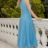 VESTIDO MADRID MIDI RODADO - AZUL CLARO