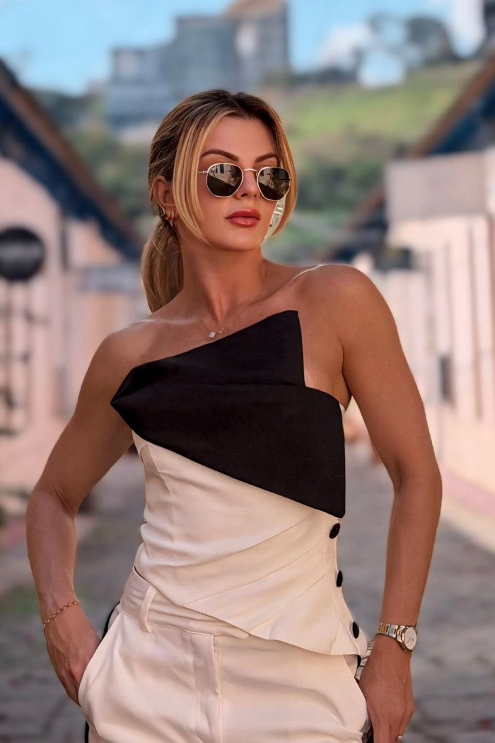 CONJUNTO VERÔNICA ALFAIATARIA BICOLOR - BRANCO COM PRETO