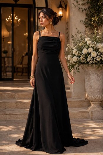 VESTIDO MARISOL LONGO DECOTE DEGAGÊ ALÇAS - PRETO