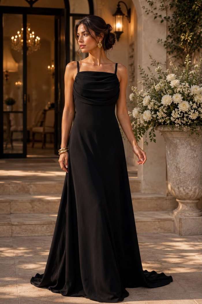 VESTIDO MARISOL LONGO DECOTE DEGAGÊ ALÇAS - PRETO