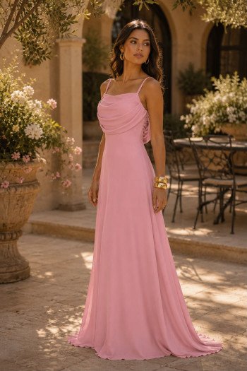 VESTIDO MARISOL LONGO DECOTE DEGAGÊ ALÇAS - ROSA