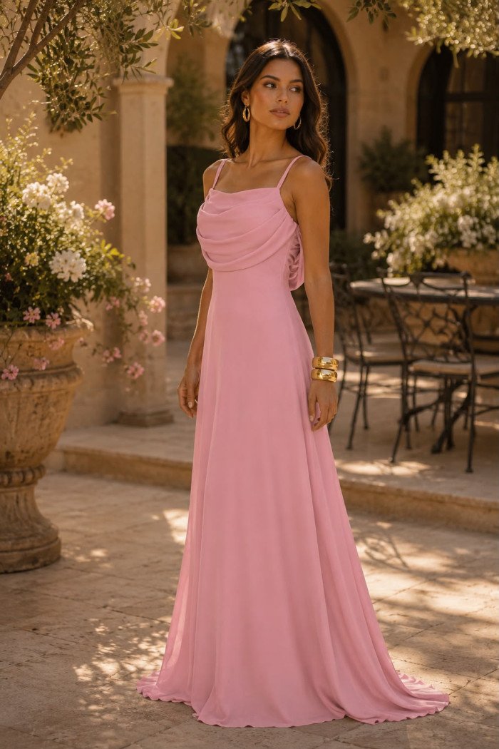 VESTIDO MARISOL LONGO DECOTE DEGAGÊ ALÇAS - ROSA