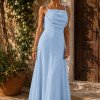 VESTIDO MARISOL LONGO DECOTE DEGAGÊ ALÇAS - AZUL SERENITY