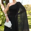 VESTIDO LONGO RUBI UM OMBRO CAPA DRAPEADO - PRETO