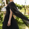 VESTIDO LONGO RUBI UM OMBRO CAPA DRAPEADO - PRETO