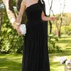 VESTIDO LONGO RUBI UM OMBRO CAPA DRAPEADO - PRETO