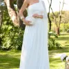 VESTIDO LONGO RUBI UM OMBRO CAPA DRAPEADO - OFF WHITE