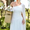 VESTIDO LONGO RUBI UM OMBRO CAPA DRAPEADO - OFF WHITE