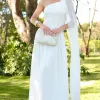 VESTIDO LONGO RUBI UM OMBRO CAPA DRAPEADO - OFF WHITE