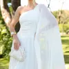 VESTIDO LONGO RUBI UM OMBRO CAPA DRAPEADO - OFF WHITE