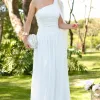 VESTIDO LONGO RUBI UM OMBRO CAPA DRAPEADO - OFF WHITE