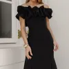 VESTIDO VIOLETA LONGO BABADOS OMBRO A OMBRO - PRETO
