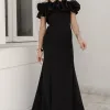 VESTIDO VIOLETA LONGO BABADOS OMBRO A OMBRO - PRETO