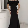 VESTIDO VIOLETA LONGO BABADOS OMBRO A OMBRO - PRETO