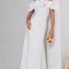 VESTIDO VIOLETA LONGO BABADOS OMBRO A OMBRO - OFF WHITE