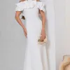 VESTIDO VIOLETA LONGO BABADOS OMBRO A OMBRO - OFF WHITE