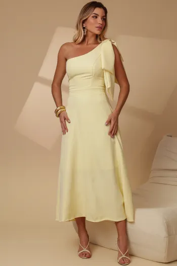 VESTIDO GLÁUCIA UM OMBRO COM LAÇO - AMARELO