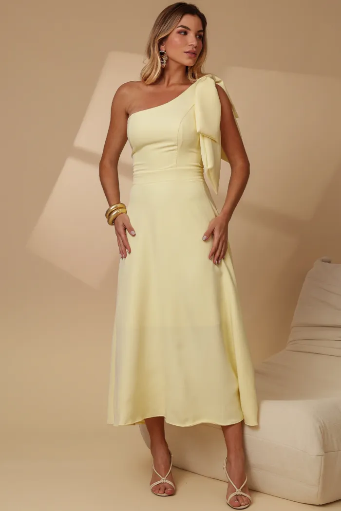 VESTIDO GLÁUCIA UM OMBRO COM LAÇO - AMARELO