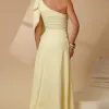 VESTIDO GLÁUCIA UM OMBRO COM LAÇO - AMARELO