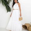 VESTIDO MISS MISSES LONGO CHIFFON GOLA ALTA - OFF WHITE