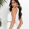 VESTIDO MISS MISSES LONGO CHIFFON GOLA ALTA - OFF WHITE