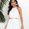 VESTIDO MISS MISSES LONGO CHIFFON GOLA ALTA - OFF WHITE