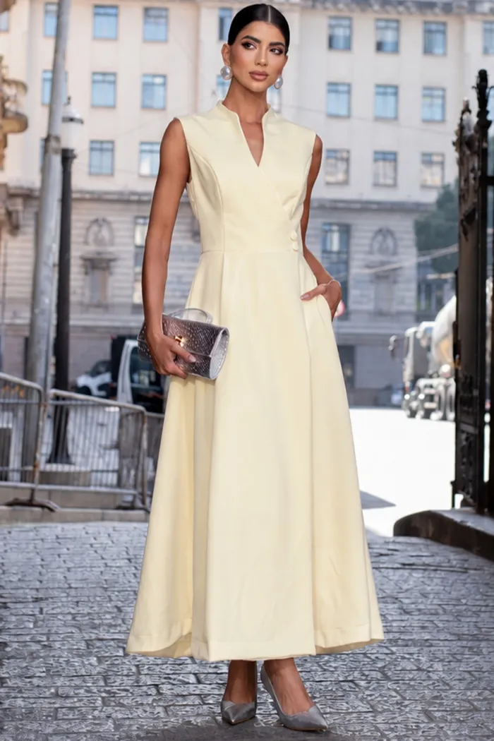 VESTIDO SASHA MIDI DECOTE TRANSPASSADO - AMARELO