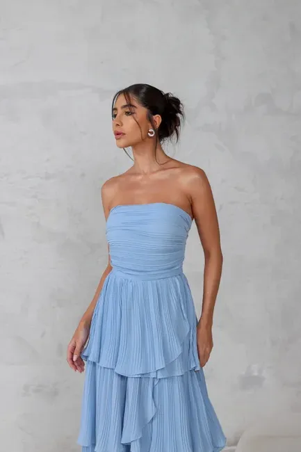 VESTIDO ESPANHA LONGO T.Q.C CAMADAS - AZUL SERENITY