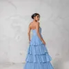 VESTIDO ESPANHA LONGO T.Q.C CAMADAS - AZUL SERENITY