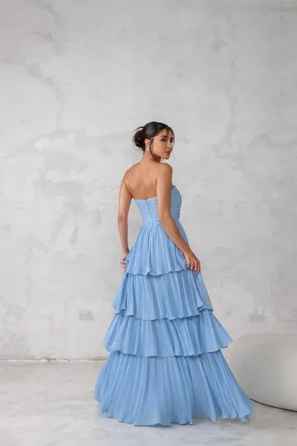 VESTIDO ESPANHA LONGO T.Q.C CAMADAS - AZUL SERENITY
