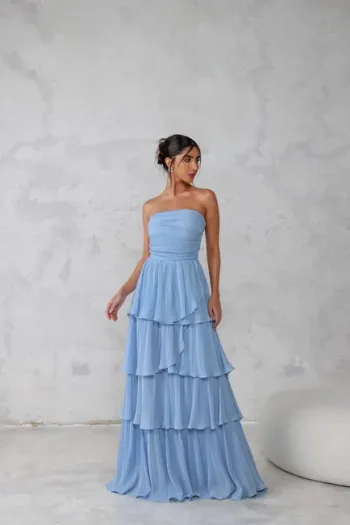 VESTIDO ESPANHA LONGO T.Q.C CAMADAS - AZUL SERENITY