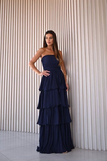 VESTIDO ESPANHA LONGO T.Q.C CAMADAS - AZUL NOITE