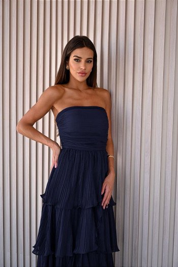 VESTIDO ESPANHA LONGO T.Q.C CAMADAS - AZUL NOITE
