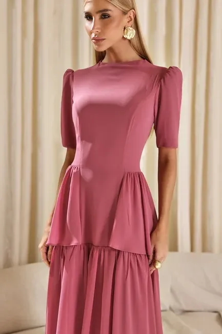 VESTIDO CHARLOTE LONGO CAMADAS - ROSÉ