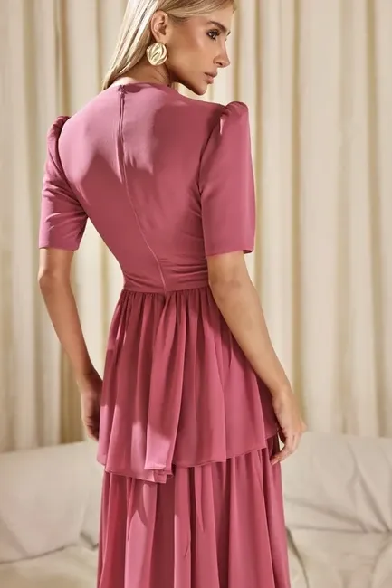 VESTIDO CHARLOTE LONGO CAMADAS - ROSÉ