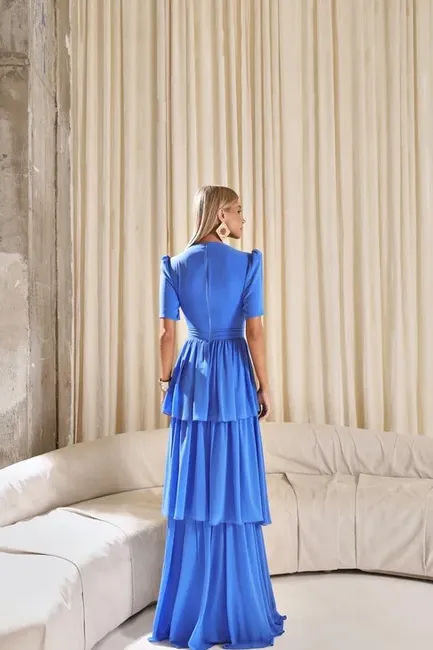 VESTIDO CHARLOTE LONGO CAMADAS - AZUL OCEAN