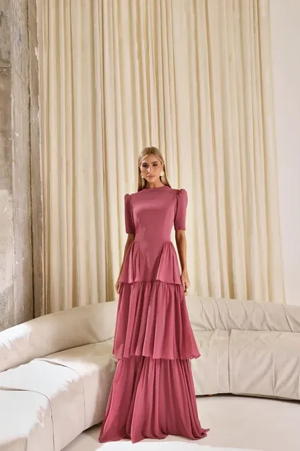 VESTIDO CHARLOTE LONGO CAMADAS - ROSÉ