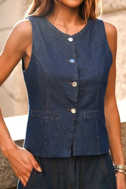 CONJUNTO THALITA COLETE E CALÇA BAREL JEANS - LAVAGEM ESCURO