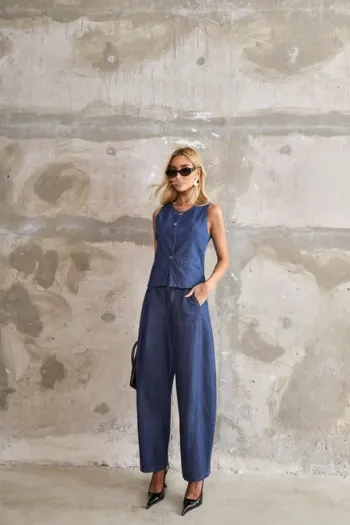 CONJUNTO THALITA COLETE E CALÇA BAREL JEANS - LAVAGEM CLARA