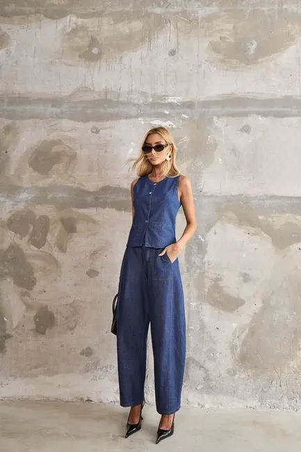 CONJUNTO THALITA COLETE E CALÇA BAREL JEANS - LAVAGEM CLARA