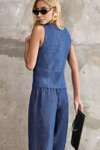 CONJUNTO THALITA COLETE E CALÇA BAREL JEANS - LAVAGEM CLARA
