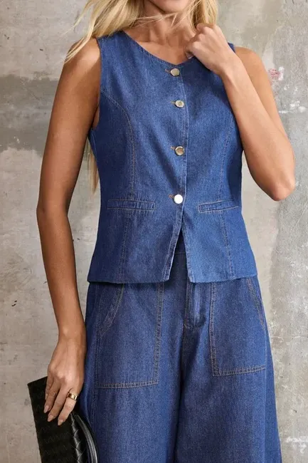 CONJUNTO THALITA COLETE E CALÇA BAREL JEANS - LAVAGEM CLARA