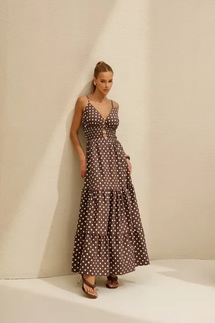 VESTIDO DELFOS LONGUETE POÁ - MARROM